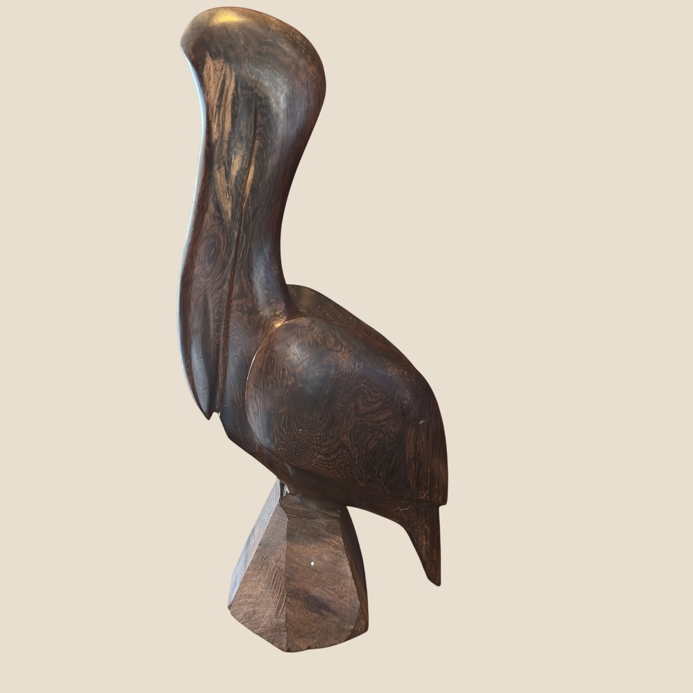 Vintage‎ Pelican Figurine Mexico Ironwood Hand Carved Dark Brown Wood Sculpture